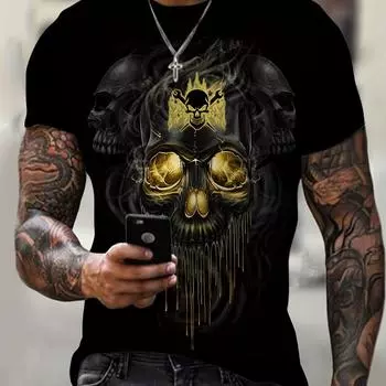 Футболка мужская большого размера с принтом 3D-черепов для летнего Хэллоуина, мужская одежда S