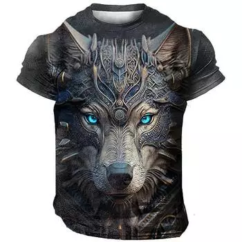 Футболка мужская быстросохнущая повседневная с коротким рукавом Trendy Street с цифровым принтом в виде льва XL