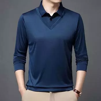 Футболка мужская, для папы, для мужчин среднего возраста, поддельная, из двух частей, однотонная, деловая, повседневная, с тонким низом, футболка M