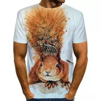 Футболка мужская Funny Pet Футболка с белкой Футболка с 3D-принтом Футболки с изображением животных Милые топы с узорами Свободный топ большого размера S