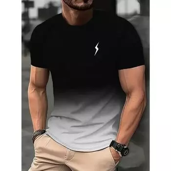 Футболка мужская Gradient Lightning — ослепительные оттенки и смелый принт — эластичная, удобная летняя футболка с круглым вырезом для повседневного стиля S синий