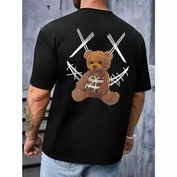 Футболка мужская хлопковая с рисунком медведя из мультфильма «Улыбка», повседневная футболка с коротким рукавом на лето, свободная футболка с круглым вырезом, женская одежда больших размеров, топ S