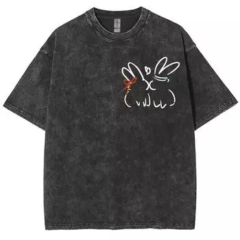 Футболка мужская и женская с мультяшным принтом кролика, модная футболка с коротким рукавом, выстиранная и состаренная, в стиле ретро S
