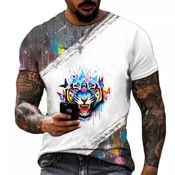 Футболка мужская и женская с принтом «Животное Тигр» 3D, высококачественный полиэстер из лайкры, короткий рукав, свободный летний топ XS