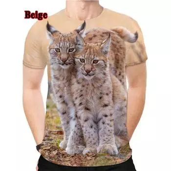 Футболка мужская и женская весна/лето с принтом 3D Animal Lynx Harajuku Streetwear с коротким рукавом унисекс в стиле хип-хоп XS-5XL L