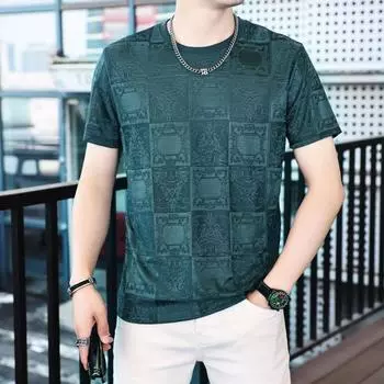 Футболка мужская Ice Silk быстросохнущая летняя с короткими рукавами модная и универсальная молодежная футболка тонкий стиль дышащий свободный L синий