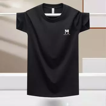 Футболка мужская Ice Silk с коротким рукавом в тренде - Летняя коллекция 2024 года, повседневный универсальный свитер с круглым вырезом 4XL белый