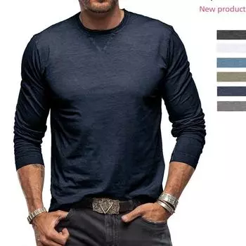 Футболка мужская из чистого хлопка с длинными рукавами и круглым вырезом - европейские и американские размеры, большие S королевский синий