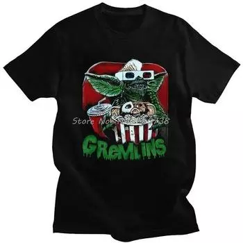 Футболка мужская из хлопка Гремлины Юмористические футболки из хлопка Gizmo Фильм 80-х Могвай Монстр Ужасы Ретро Sci Fi Футболка Подарочная уличная одежда Футболки мужские S