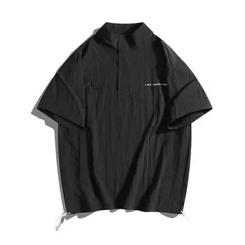 Футболка мужская из тонкого ледяного шелка, быстросохнущая рубашка-поло с короткими рукавами и толстой увеличенной молнией 8XL чёрный