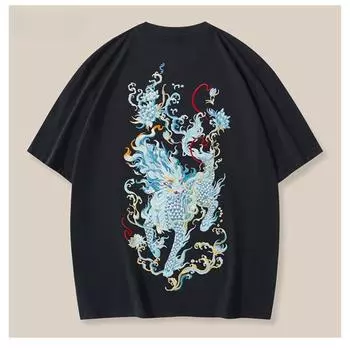 Футболка мужская Kirin Cotton с коротким рукавом, свободная, большого размера, China-Chic, свободная, модный бренд, повседневные топы с круглым вырезом M