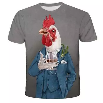 Футболка мужская летняя с изображением животного цыпленка, крутая, с 3D-печатью высокой четкости, удобная, с большим профилем, с круглым воротником и короткими рукавами S