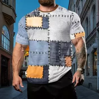 Футболка мужская летняя с нашивкой в стиле хип-хоп и альтернативной моды с 3D-принтом, уличный тренд, повседневная, с коротким рукавом и круглым воротником, креативная одежда S