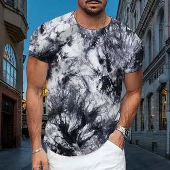 Футболка мужская летняя в стиле хип-хоп с коротким рукавом и 3D-принтом, свободный спортивный фитнес-воротник, большой уличный тренд, новый повседневный комфорт S