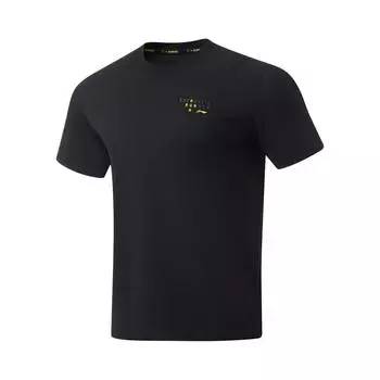 Футболка мужская Li Ning для бега из быстросохнущей дышащей ткани с круглым вырезом и логотипом, светоотражающая, с коротким рукавом, черная ATSU051-1 S