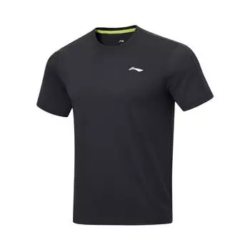 Футболка мужская Li Ning Fitness Series с логотипом, защитой от солнца, круглым вырезом и коротким рукавом, черная, ATST507-1