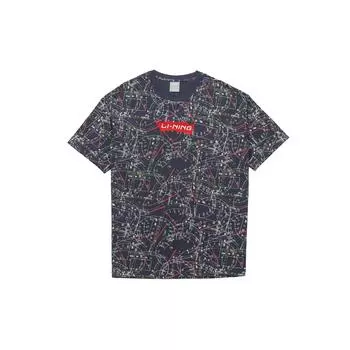 Футболка мужская Li Ning Red Flag Casual Sports с круглым вырезом и коротким рукавом, темно-серо-синяя, AHSP835-2 XXL