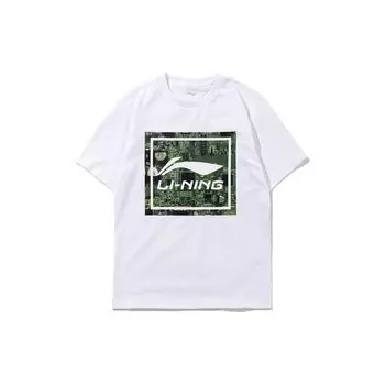 Футболка мужская Li Ning Sports Lifestyle Series с квадратным узором и круглым вырезом, свободная, с коротким рукавом, стандартная, белая AHSS517-3 L