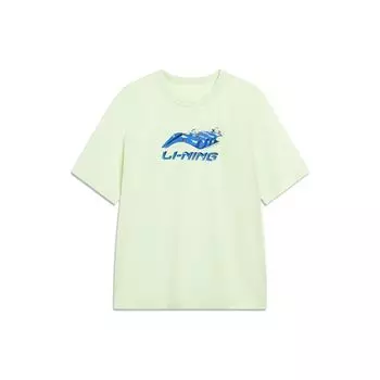 Футболка мужская Li Ning Sports Lifestyle Series с логотипом, буквенным принтом и круглым вырезом, коротким рукавом, светло-фруктово-зеленого цвета AHST175-6 XL