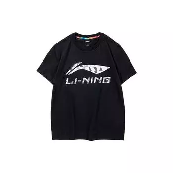 Футболка унисекс с коротким рукавом и круглым вырезом Li Ning Sports Lifestyle Series с большим логотипом, черная AHSS525-2 L