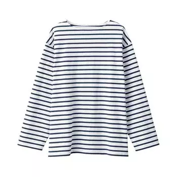 Футболка мужская MUJI Washed Thick Boat Neck с рукавом четверть AB1L6A4S Dark Navy Border S