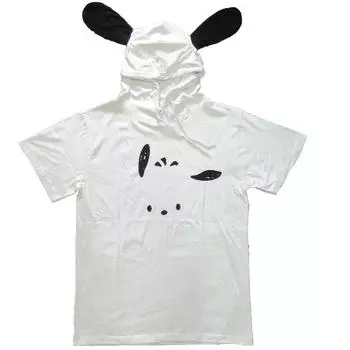 Футболка мужская Narikiri Pochaco Face Print Pattern с коротким рукавом и капюшоном, белая, M [Sanrio]