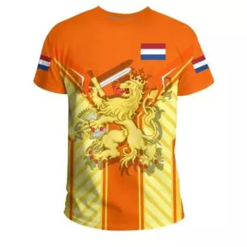 Футболка мужская Нидерланды герб Нидерландов флаг 3D принт унисекс мода O-образный вырез топ свободного покроя хип-хоп короткий рукав M