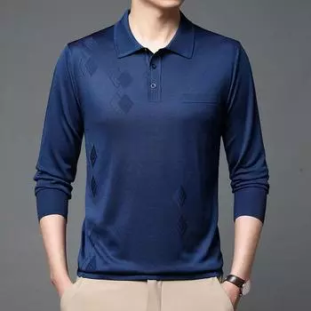 Футболка мужская, одежда для папы, новая весенне-осенняя мужская жаккардовая трикотажная футболка среднего возраста из ледяного шелка, повседневная нижняя рубашка M