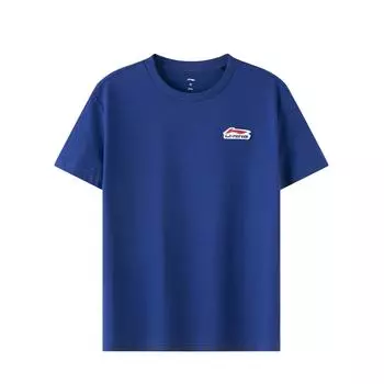 Футболка мужская однотонная с круглым вырезом и вышитым логотипом Li Ning, темно-синяя ATST639-4 S