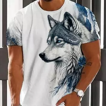Футболка мужская повседневная с 3D-принтом и рисунком волка, летняя, для активного отдыха, свободная, удобная, спортивная, с короткими рукавами, уличная мода, топы с круглым вырезом S