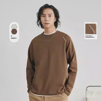 Футболка мужская повседневная с длинным рукавом и круглым вырезом, осень 2024 г. XXXL чёрный