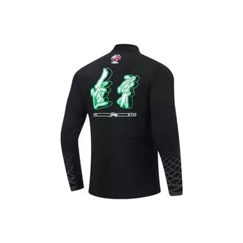 Футболка мужская профессиональная баскетбольная команда Li Ning CBA Series Liaoning с принтом, воротником-стойкой, длинным рукавом, реглан, черная ATLT151-1 M
