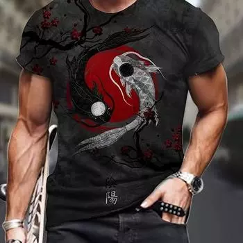 Футболка мужская с 3D цифровым принтом рыб Инь и Ян S