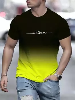 Футболка мужская с 3D-градиентным принтом — повседневная, с коротким рукавом, из дышащей полиэстеровой смеси, можно стирать в стиральной машине — идеально подходит для летнего активного отдыха S