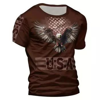 Футболка мужская с 3D-изображением орла — яркий принт с буквами, повседневный удобный крой, летняя футболка с коротким рукавом — идеально подходит для отдыха на свежем воздухе S