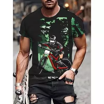 Футболка мужская с 3D-принтом и рисунком велоспорта, летняя, мужская и женская, модная, повседневная, в простом стиле, свободная, с круглым вырезом, футболка, топ S