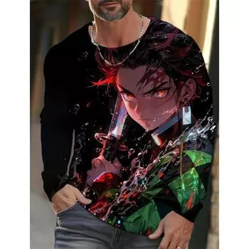 Футболка мужская с длинным рукавом, 3D-печать, аниме-печать, мужская футболка с длинным рукавом, осенние топы, футболка с принтом HD S