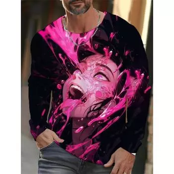 Футболка мужская с длинным рукавом, 3D-печать, анимация, HD-печать, футболка мужская с длинным рукавом, осенние топы, повседневная футболка S