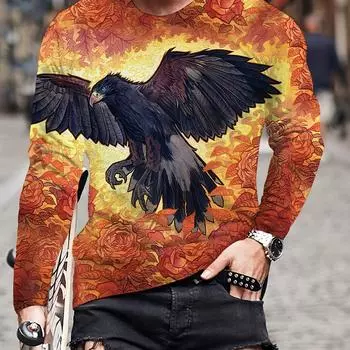 Футболка мужская с длинным рукавом и круглым вырезом с принтом «Орел и лист» 3D, весна-осень S