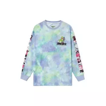 Футболка мужская с длинным рукавом Li Ning X Disney Muppets Comet Series с принтом в стиле тай-дай, свободная, сине-зеленая AHSR843-1 L