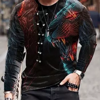 Футболка мужская с длинным рукавом с принтом льва 3D, модная новинка, стильные футболки для лета, мужская одежда S