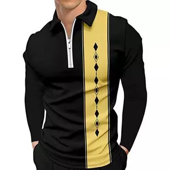 Футболка мужская с длинными рукавами и лацканами от Cross Border Foreign Trade Amazon, повседневная, на молнии, спортивная, для гольфа, поло S