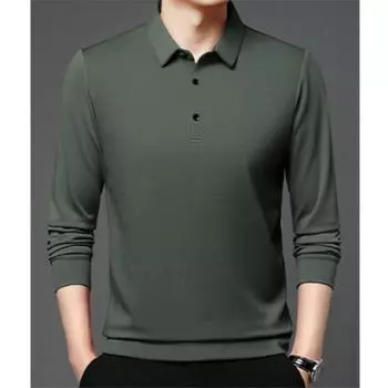 Футболка мужская с длинными рукавами, осень 2024 г., поло средней длины синего цвета с лацканами, мужской повседневный топ S красный