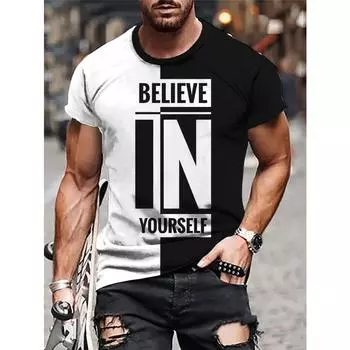 Футболка мужская с графическим принтом и круглым вырезом - мягкая, слегка эластичная, стандартного кроя, для активного отдыха, весна-осень S