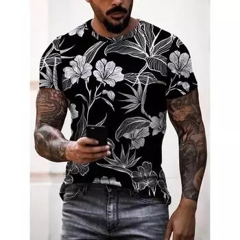 Футболка мужская с изображением цветка дерева — легкая и дышащая, с коротким рукавом и круглым вырезом — модная летняя одежда, идеально подходит для отдыха и подарков XL