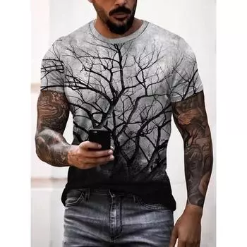 Футболка мужская с изображением цветка дерева — легкая и дышащая, с коротким рукавом и круглым вырезом — модная летняя одежда, идеально подходит для отдыха и подарков S