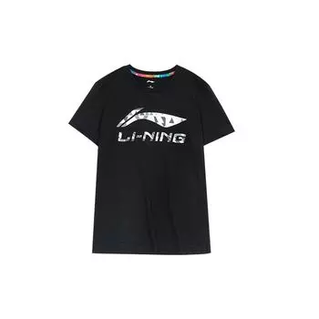 Футболка мужская с коротким рукавом и большим логотипом Li Ning, свободная, повседневная, черная AHSQ097-1 M