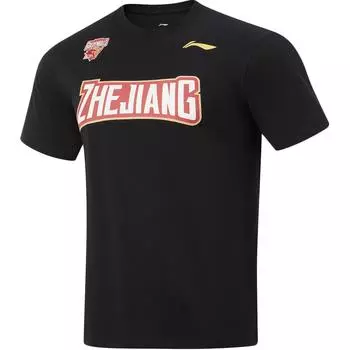 Футболка мужская с коротким рукавом и круглым вырезом Li Ning Cba Series Zhejiang Chouzhou Jinzu Team Letter Print, удобная, черная AHSUB63-1 3XL