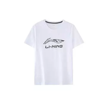 Футболка мужская с коротким рукавом и круглым вырезом с принтом логотипа Li Ning, белая AHSM173-1 L
