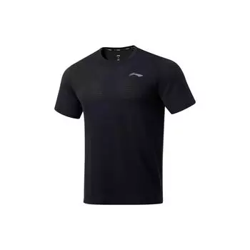 Футболка мужская с коротким рукавом и круглым вырезом Li Ning Running Series с логотипом, цветная, черная ATST077-1 L